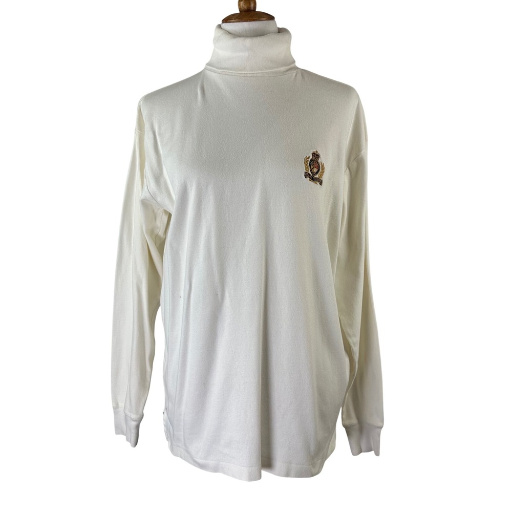 Ralph Lauren Cream Cotton Crest Turtleneck Long Sleeve Top Womens L